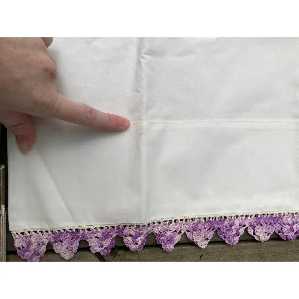 pillow case pair with crocheted trim purple